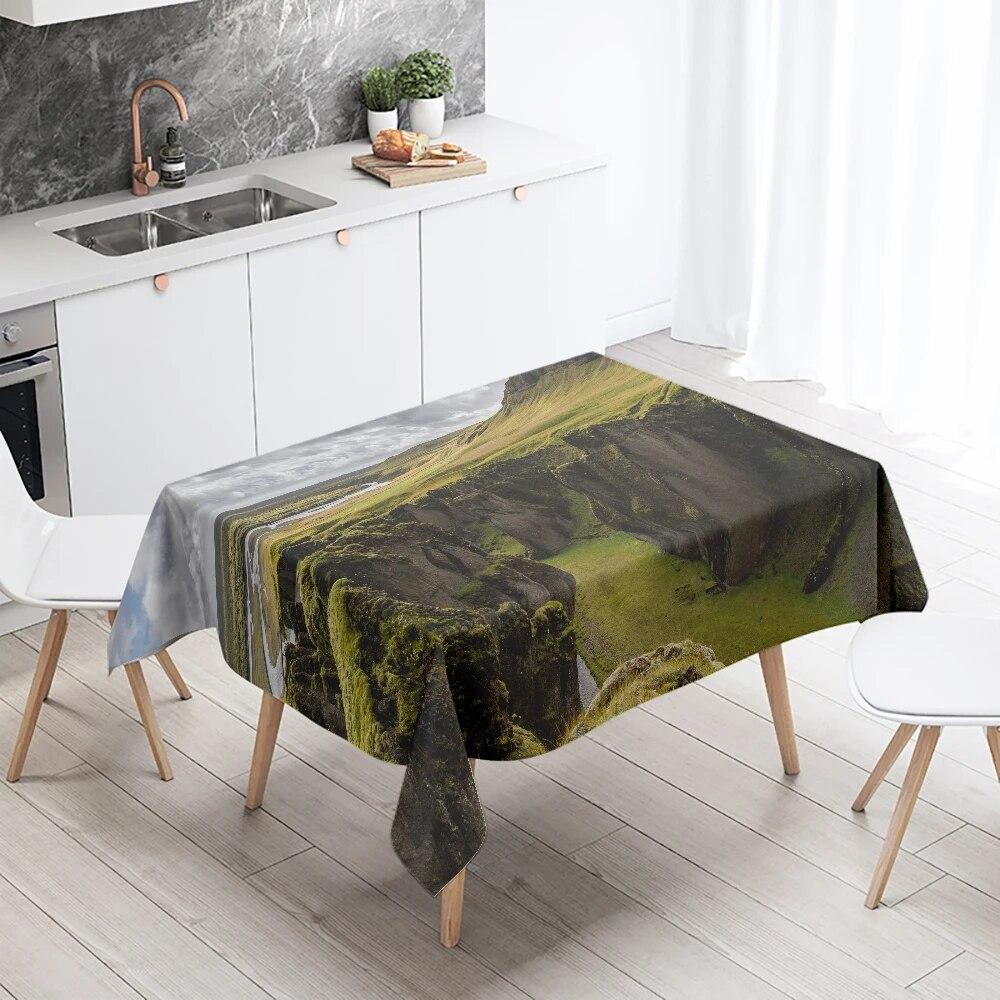 Waterfall Tablecloth Alpine Flowing Water Printed  Stain Resistant Waterproof Kitchen Table Home Decoration