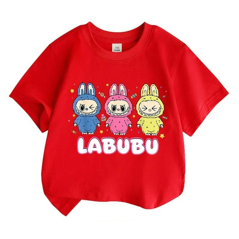 

Мультяшная детская взрослая футболка с принтом LABUBU, летняя женская модная футболка с коротким рукавом, топ, пуловер, одежда 140