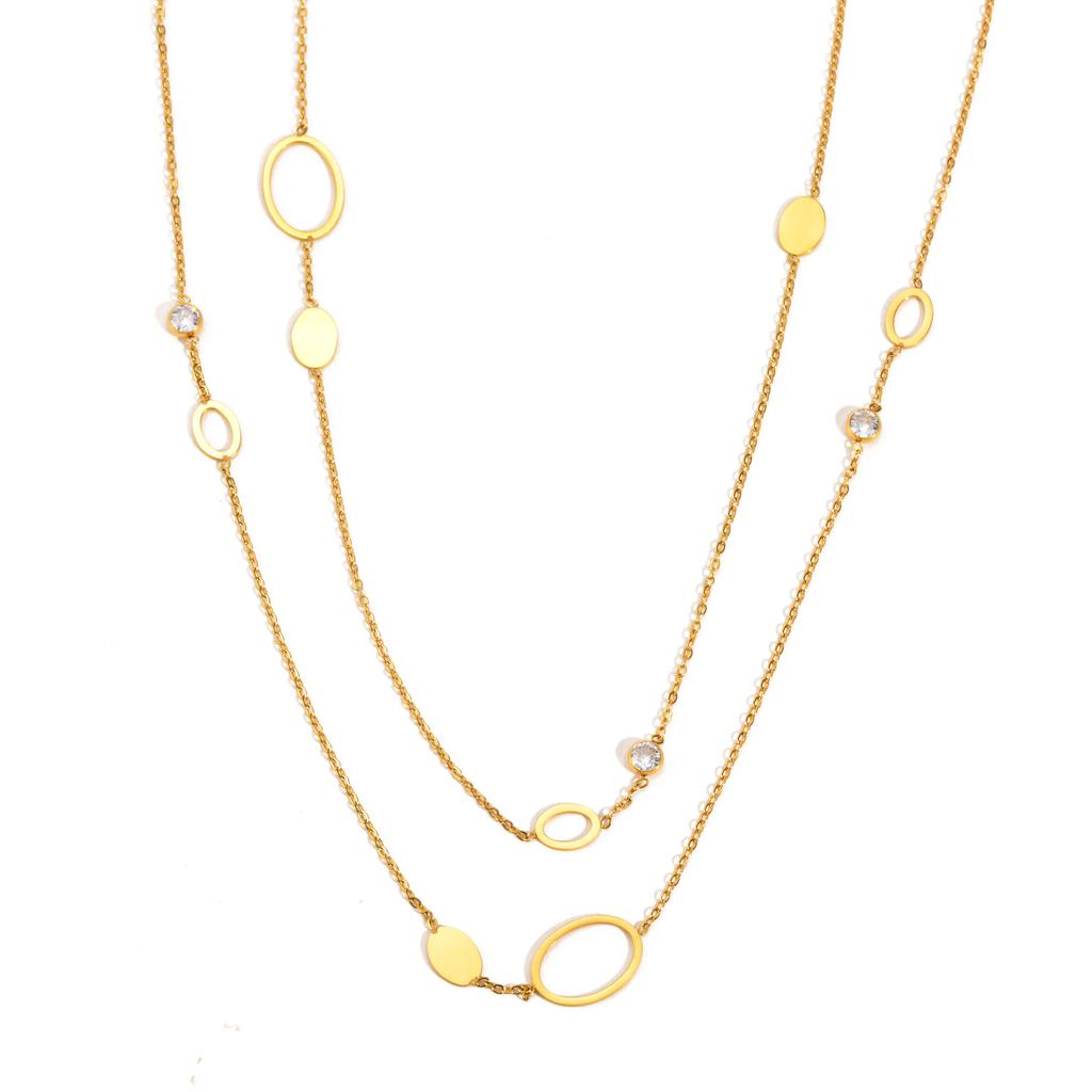 Damhjärta Zirkonia Lång Kedja Halsband, Lariat Guldpläterat Halsband, Stapel Drop Trendiga Rostfritt Stål Smycken