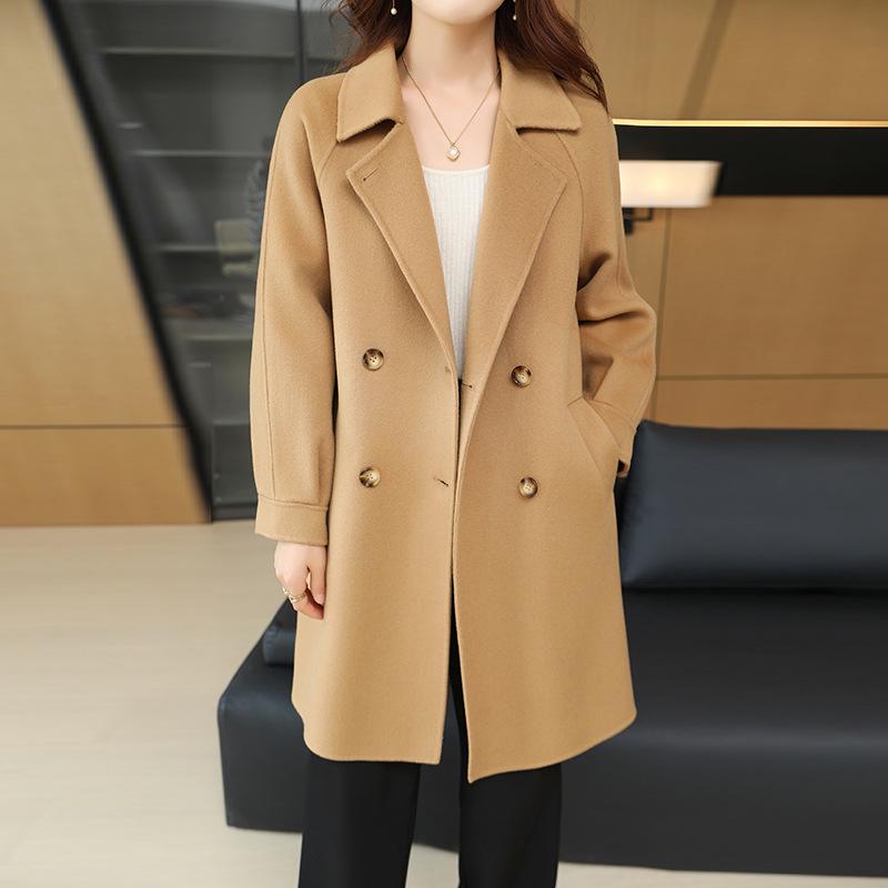 Women's Plus Size Double-Breasted Wool Overcoat with Suit Collar
