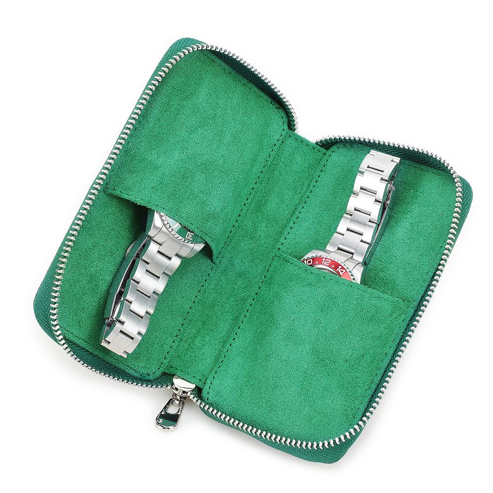 Handmade Genuine Leather 2 Slots Watch Case for Women Zipper Men Watch Storage Pouch Watch Collection Display Box Travel Watch Bags