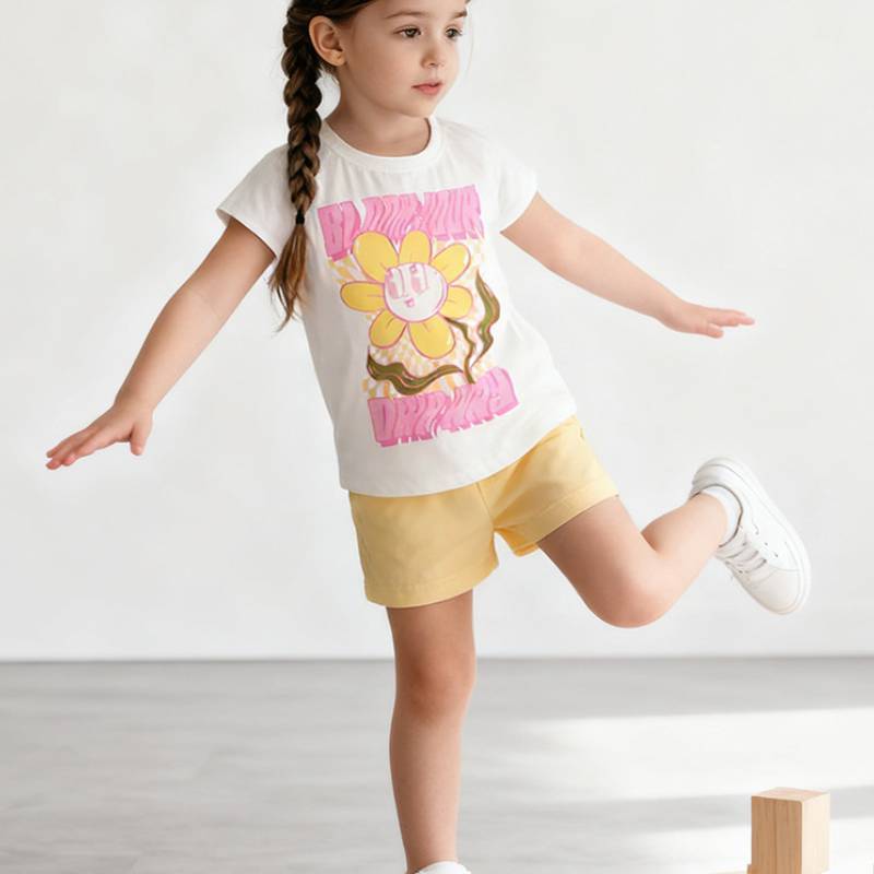 Cute Girl Summer Outfit Set With Cotton Fabric For Ages 3 To 8 Years