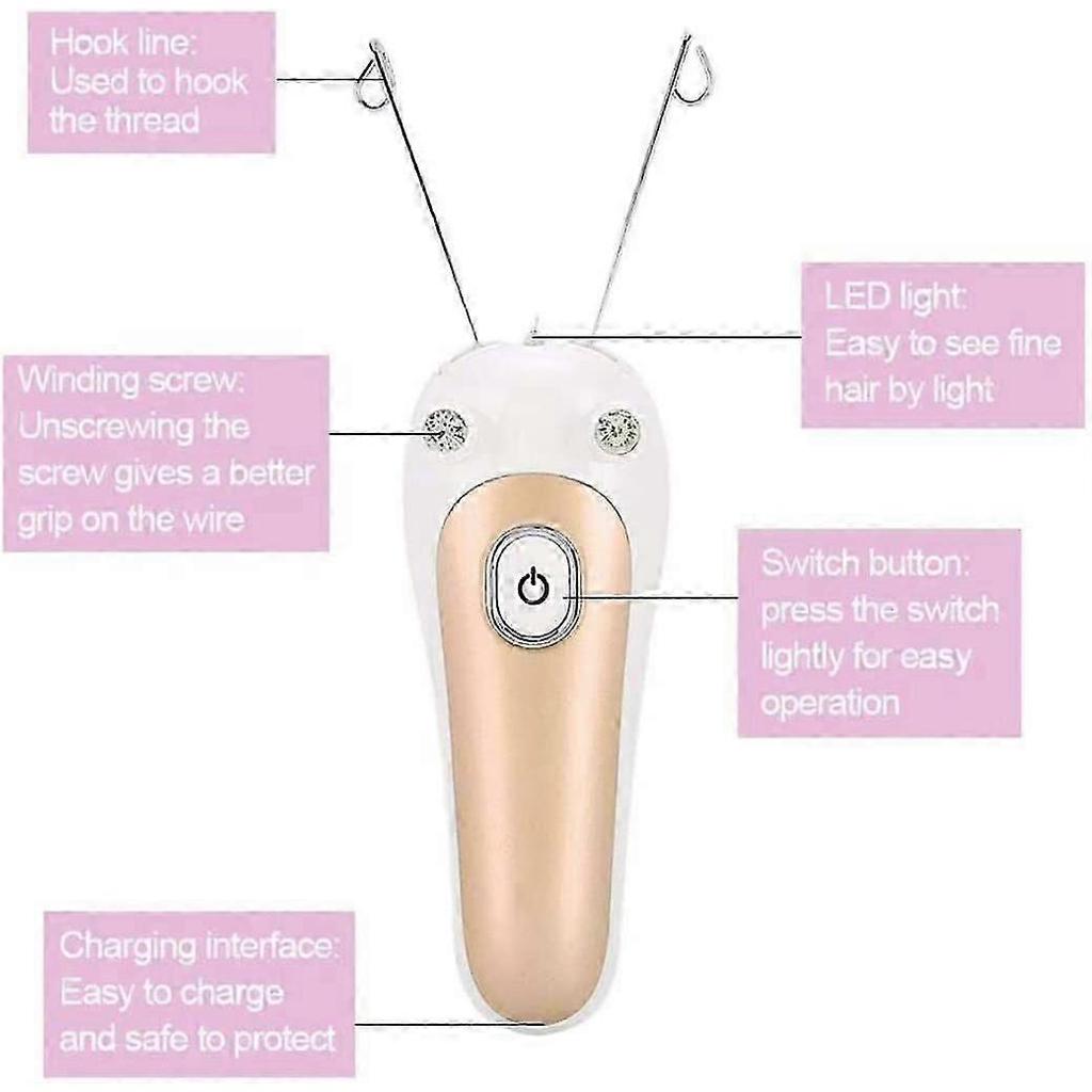 Thread Hair Remover Face Body Hair Remover With Gold Shaver Cotton Thread, Electric Hair Remover, Rechargeable Hair Remover, Thread Hair Remover