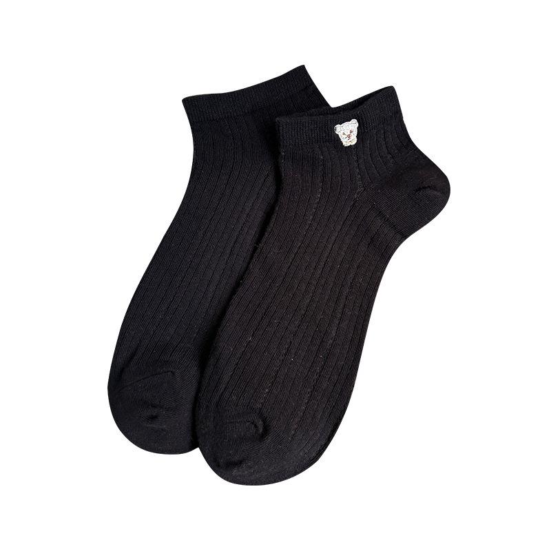 Ladies Spring and Summer Thin New Solid Color Embroidery Lovely Cartoon Versatile Breathable Boneless Boat Socks