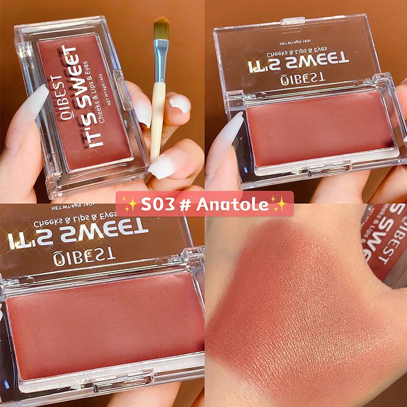 QIBEST Lipstick Eye Shadow Blush 3 i 1 reparasjonsvolum uten svimmel sminke Naturlig farge Enkel farge Rouge Cream Eye Shadow Cream