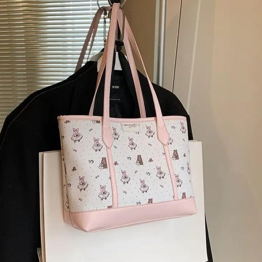 Cartoon Aesthetic Print Handbag PU Commuting Bag Kawaii Tote Bag  Casual Wear