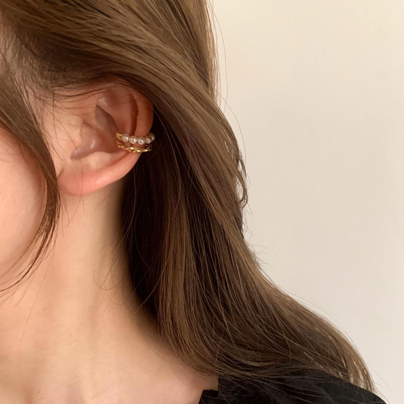 French Double Layer Pearl Ear Cuff – No Piercing, Versatile Luxury Earring