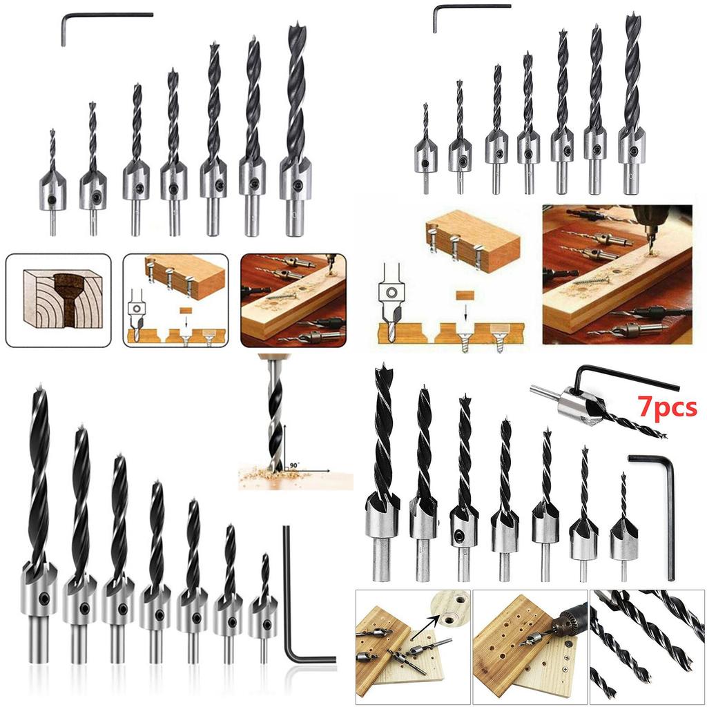 High Carbon Steel 7 Pcs Wood Chamfer Countersink Drill Bit Set For Accurate Woodworking