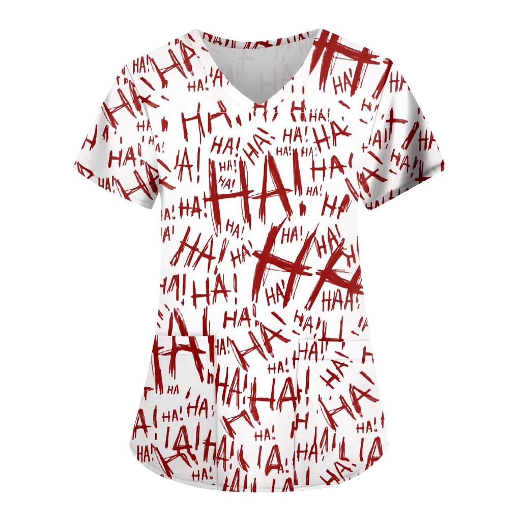 Women's Fashion Casual Halloween Printed Pocket T-shirt Tops