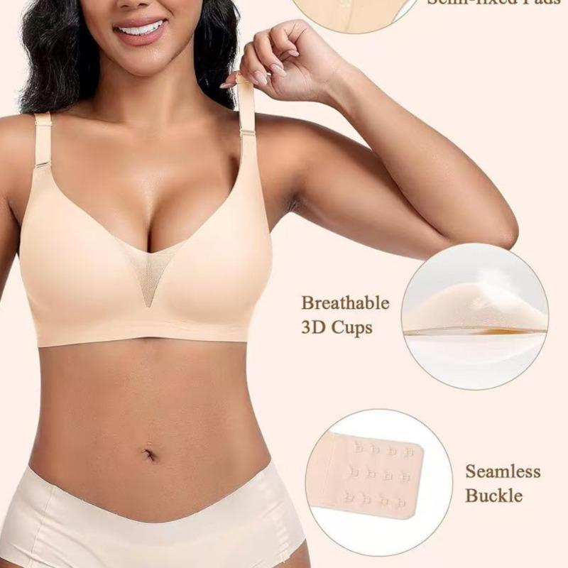 Plus Size Seamless Thin Wireless Deep V Push Up Back Closure Bra For Women