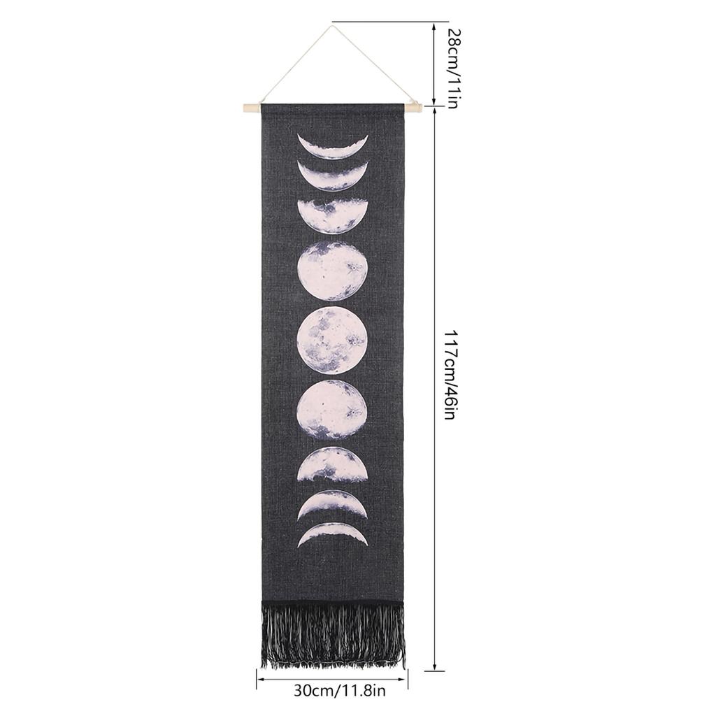 Household Handcraft Moon Cycles Pattern Wall Decorative Hanging Tapestry Room Decoration Supplies(Black 46x12in)