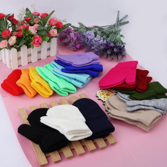 30 Pairs Toddler Winter Stretch Mittens, Solid Color Warm Kids Knit Gloves,