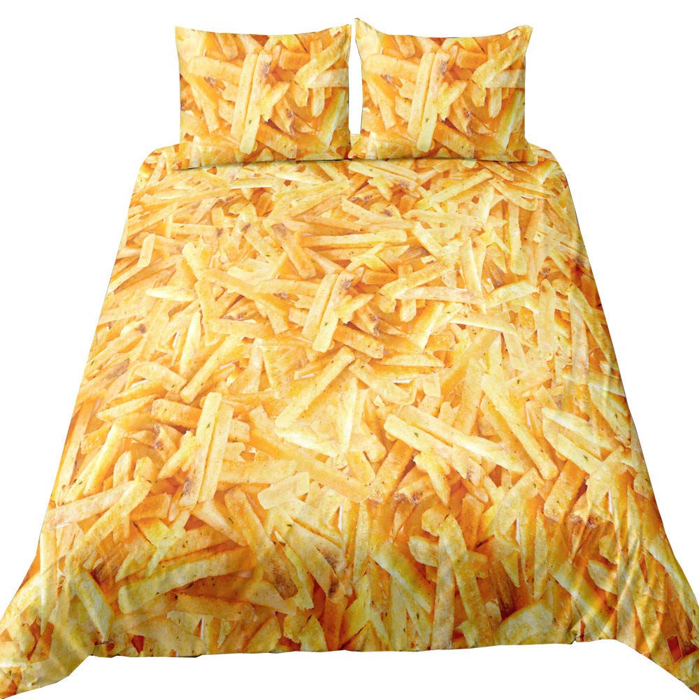 Pizza Duvet Cover Burger Fries Donuts Comforter Cover Microfiber Fast Food Bedding Set Queen/King American Breakfast Quilt Cover