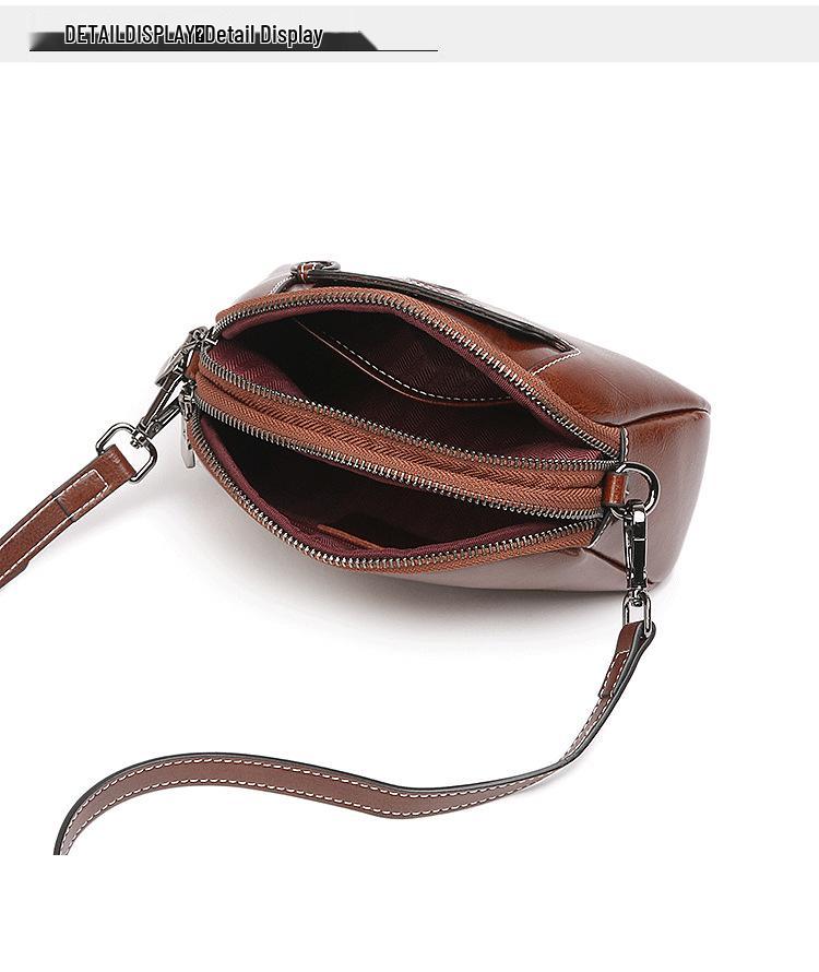 Women's 2025 Light Luxury Leather Shoulder Bag - Oil Wax, Multi-layer, Versatile, Commuter Crossbody Square Design.