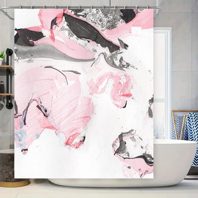 

Современная Художественная Занавеска для Душа в Ванную Водонепроницаемая Декоративная Полосатая Розово-Черная Дизайн 180 x 240см 90x180cm