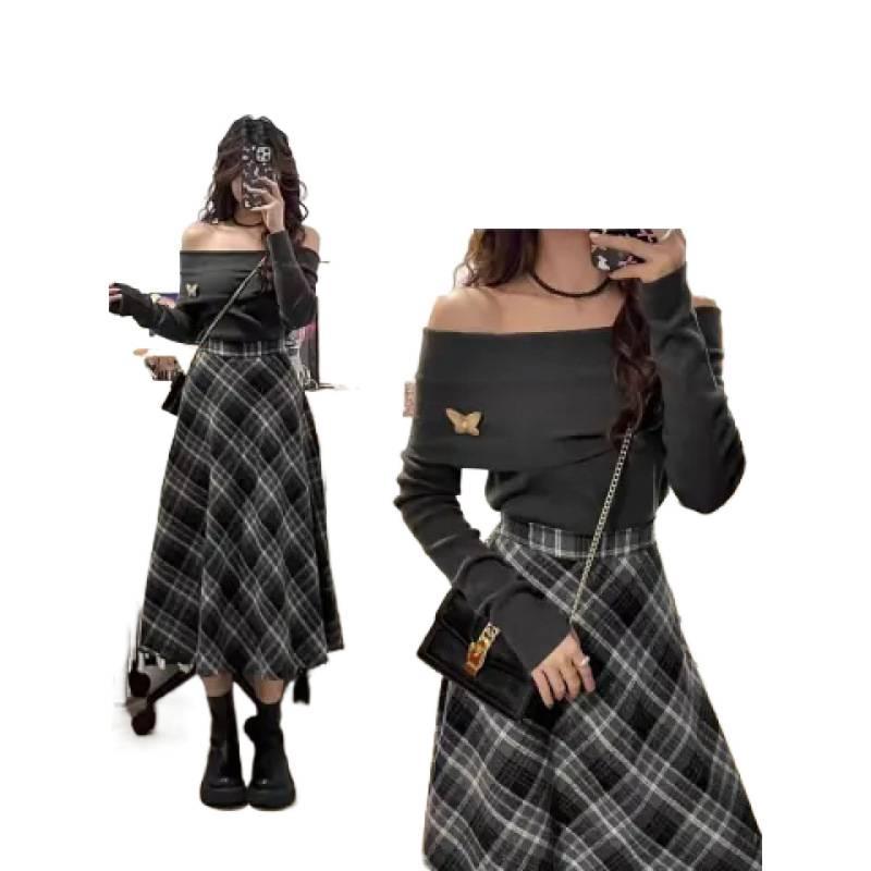 Woolen Elastic Waist Zipper Pleated Retro A-Line Mid-Length Hip-Hugging Skirt for Spring, Autumn, Winter