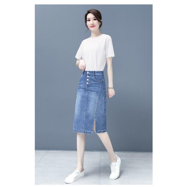 Fashionable High-Waisted Women's Spring and Autumn Denim Skirt with Hip-Hugging Slit, Summer Hip-Hugging Step Skirt