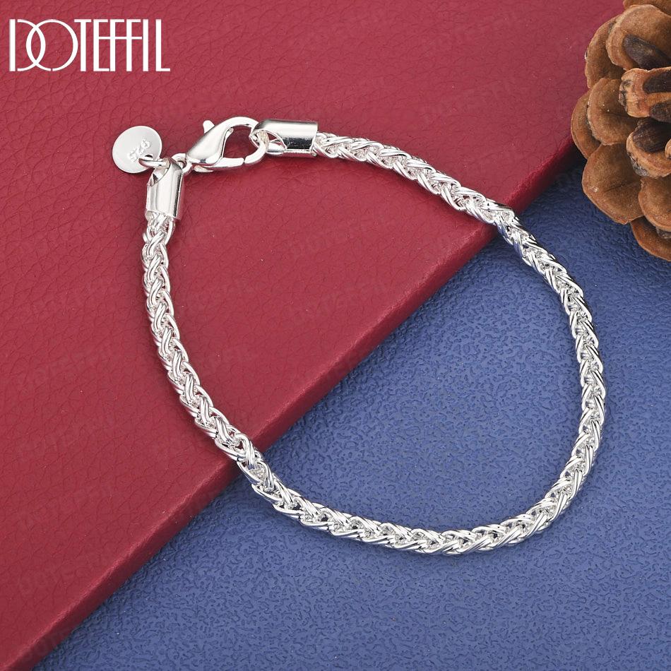 

925 Sterling Silver 4mm/6mm Geometric Bracelet Wedding Gift Fashion Jewelry 20cm