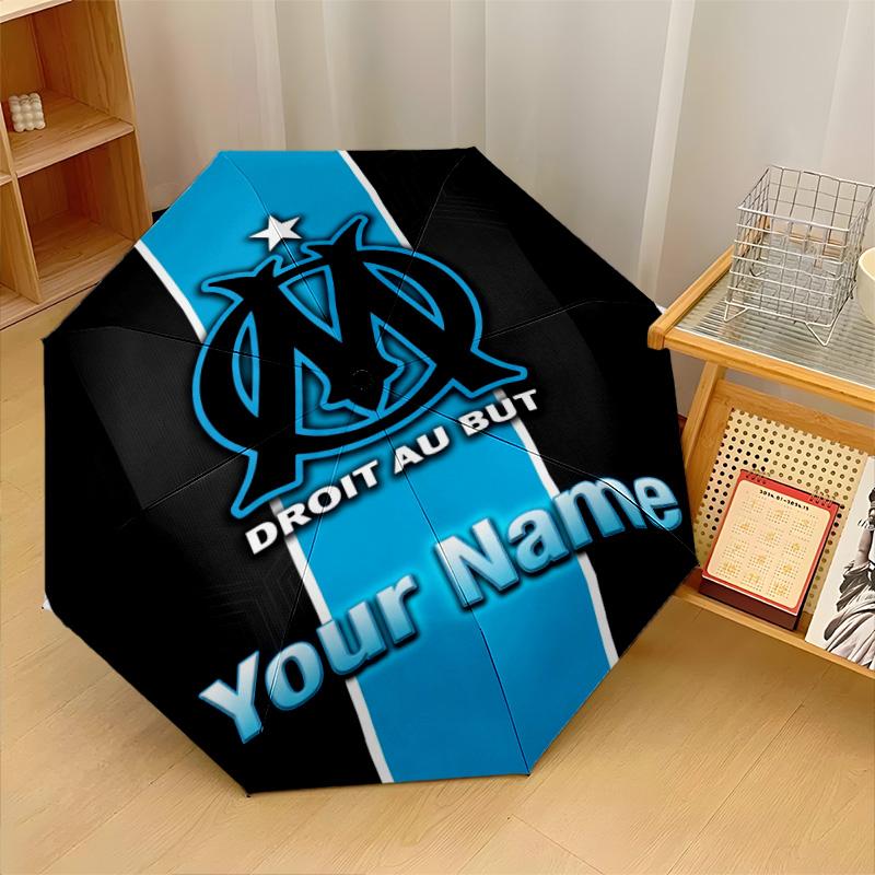 Olympique Marseille FC Automatic 3‑Fold Umbrella 8‑Rib Windproof Folding Umbrella Sun Rain Protection For Outdoor Travel Daily Use