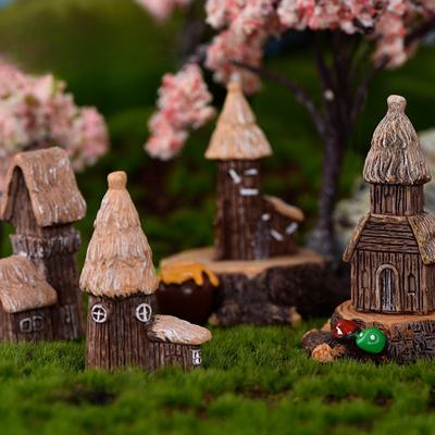 Small House Ornaments Log Country Thatched House Retro Wooden Board Castle Background Decoration Home Craft Gifts