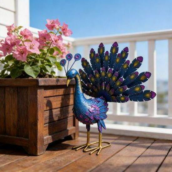 3D Iron Peacock Floor Ornament for Garden, Balcony, Home Decor - Light Luxury Creative Landscape Craft
