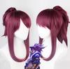 Anime 45cm LOL K/DA The Rogue Assassin Akali KDA Short Purple Brown Ponytail Clip Heat Resistant Hair Cosplay Costume Wig