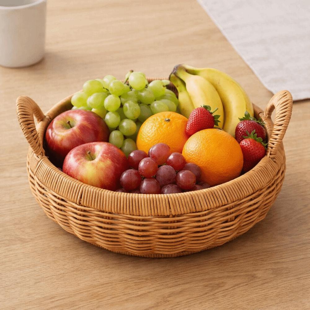 Handmade Round Rattan Storage Tray Large Capacity Dry Fruit Storage Tray  Bedroom