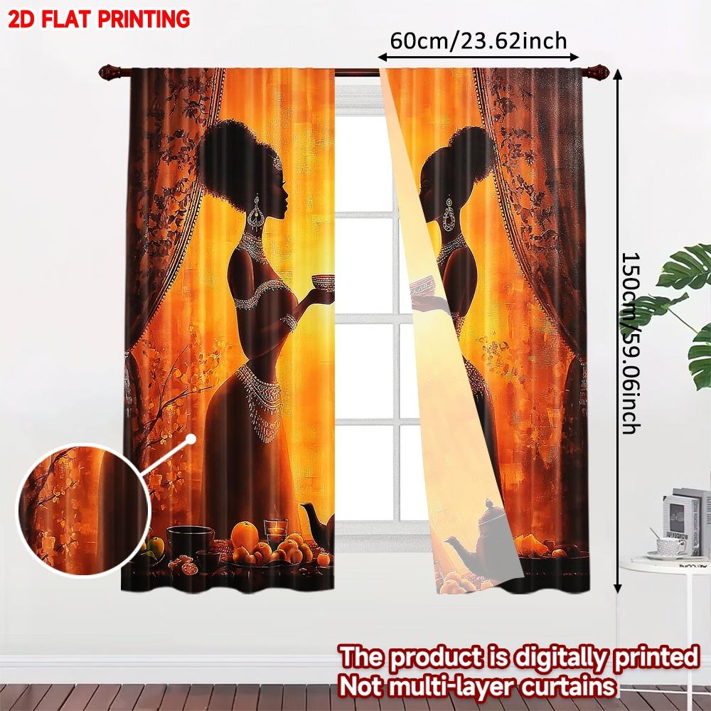 Stampa piana 2D 2 pezzi Tende per Feste Festa Africana Tende in Poliestere Stampate Digitalmente Decorazione Murale Festiva Da usare per Stanza parete della camera da letto