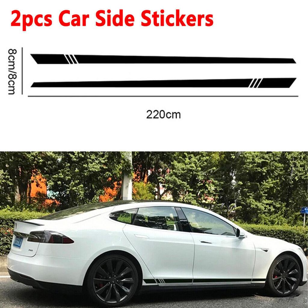 2pcs 220*8cm Black Vinyl Car Side Skirt Stickers Decal Body Decoration Universal