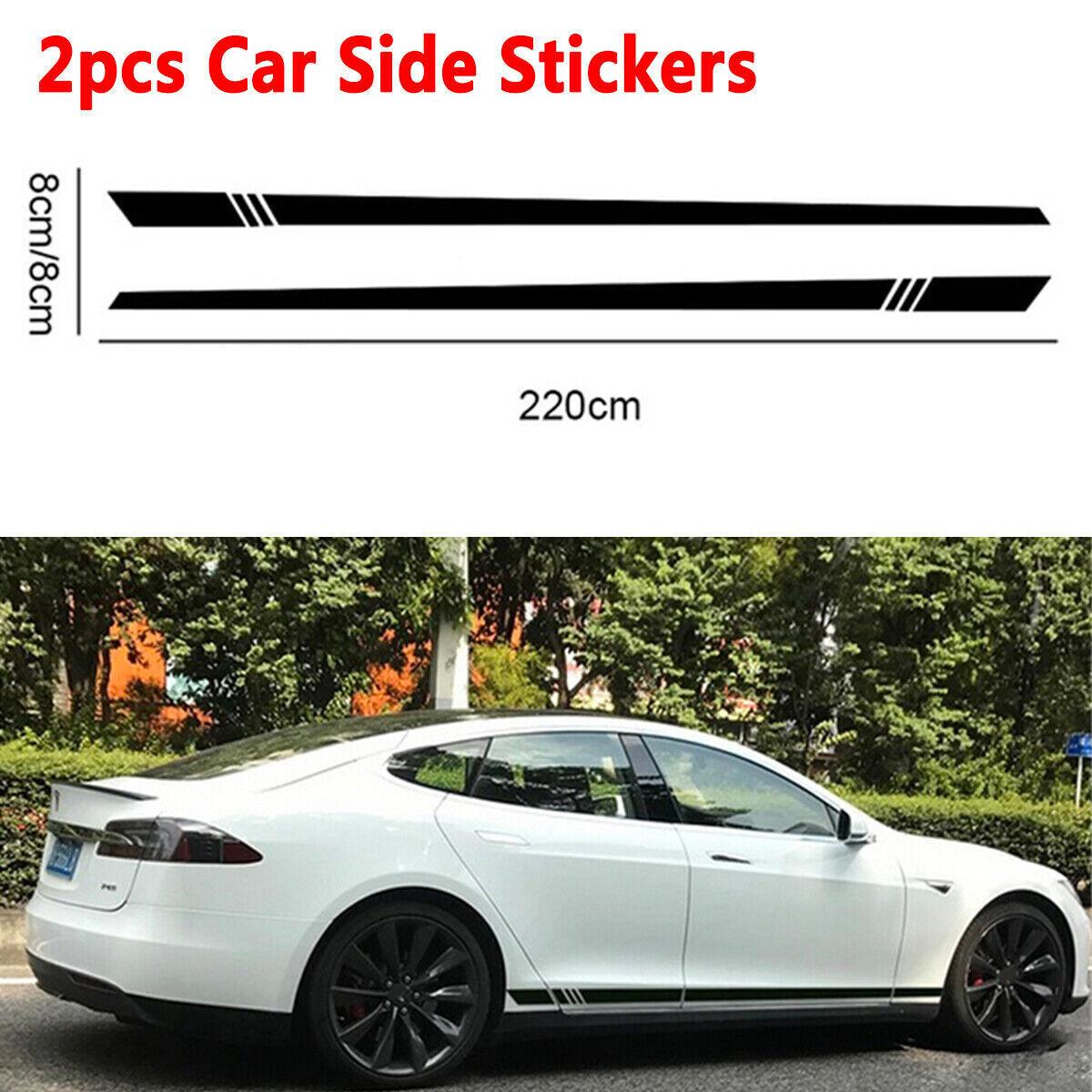 2pcs 220*8cm Black Vinyl Car Side Skirt Stickers Decal Body Decoration Universal