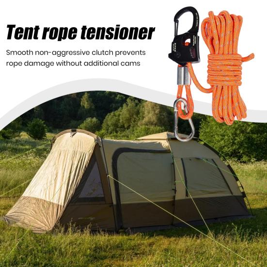 Tent Rope Tightener with Carabiner Clip Lanyard Adjuster Compact Size Portable Universal Self-locking Tent Rope Tensioner Outdoor Equipment Tool