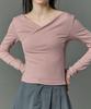 Sitipabjeu [Cp] Drape V-Neck Off-Shoulder Long Sleeve Tee [Pink] Inner Ver.