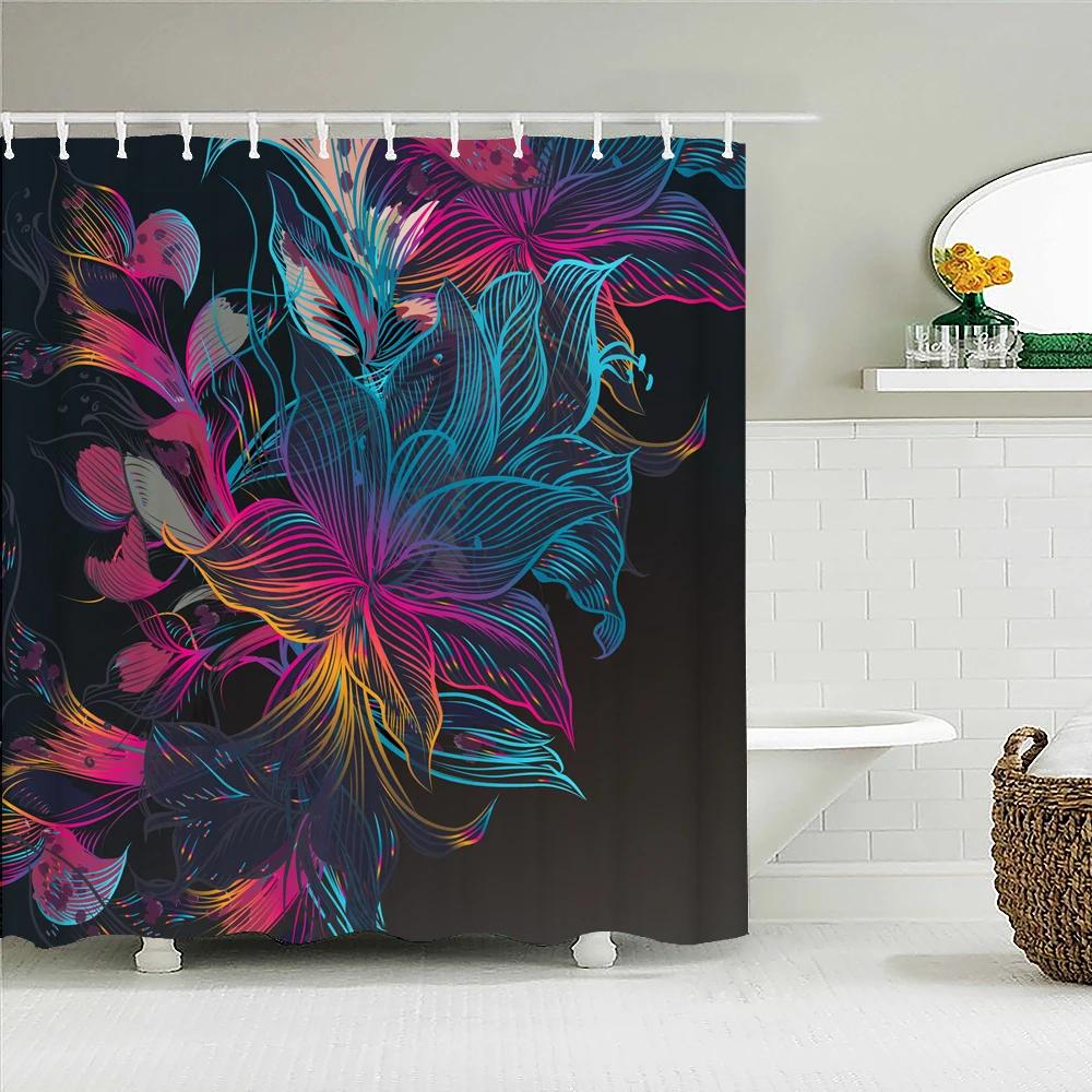 Colorful Beautiful Flowers Shower Curtains With 12 Hooks Floral Printed Fabric Shower Curtain Waterproof Polyester Bath Screen