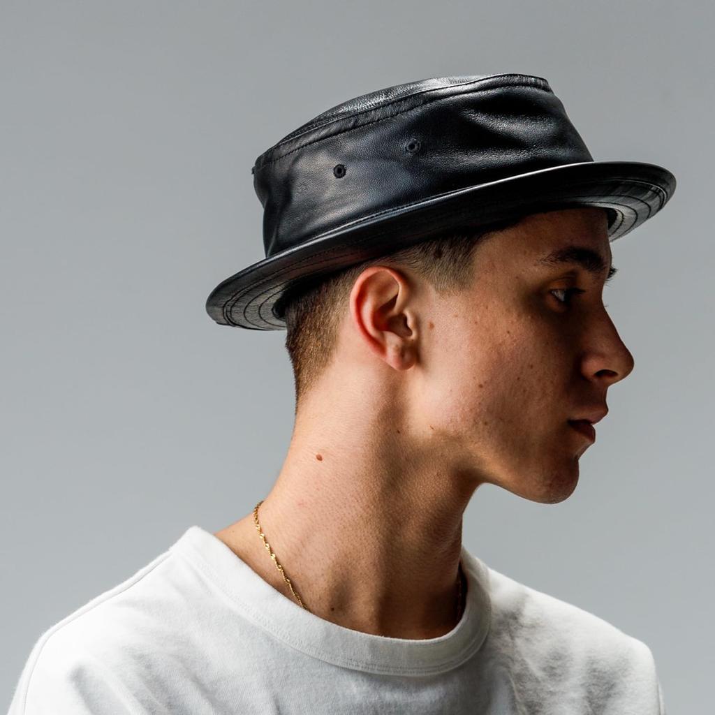 Reck Hatter Γνήσιο Δέρμα Αρνιού Καπέλο Pork Pie για Άνδρες Χειμώνα, RH-326, Μαύρο, Άνοιξη, Φθινόπωρο,