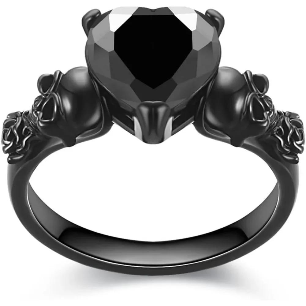 Punk Skull Crystal CZ Gothic Flower Rings for Women Girls Silver Plated Luxury Wedding Ring Jewelry Gifts