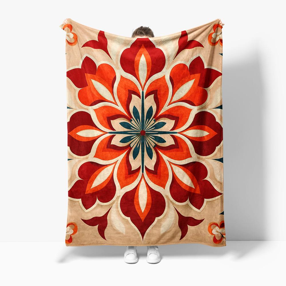 Boho Floral Pattern Blanket Geometric Print Throw Blanket Retro Vintage Design Sofa Bed Bedspread Decorative Throw Blanket 75x100cm