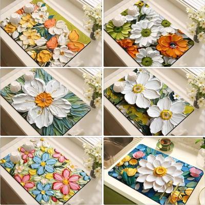 Ölgemälde-Stil Floraler Druck Geschirrabtropfmatten Rutschfest Schmutzabweisend Isolierend Mehrere Größen Heim-Desktop-Dekoration