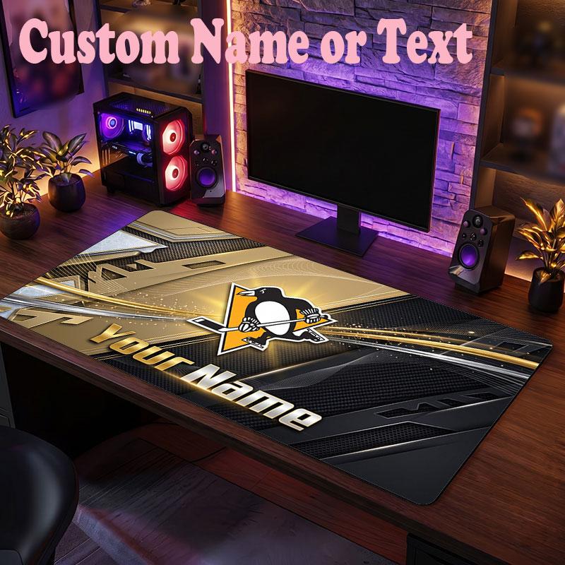 Pittsburgh Penguins Benutzerdefinierter Name Text Mauspads, Große Schreibtisch-Mausmatte Personalisiertes Home-Office-Geschenk