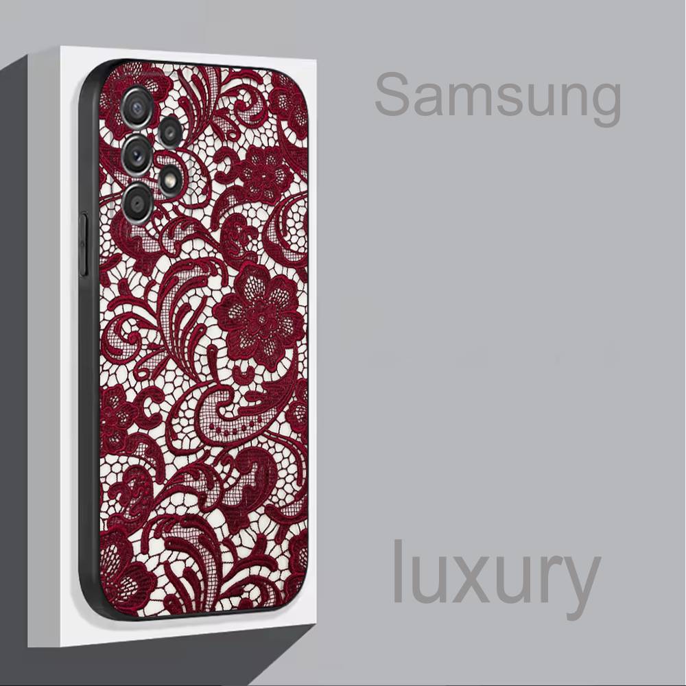 Lace Print P-Pattern Phone Case For Samsung S 9,10,21,30,22,23,24,25,Ultra,Plus,Lite,FE,4,5G Black Soft Case