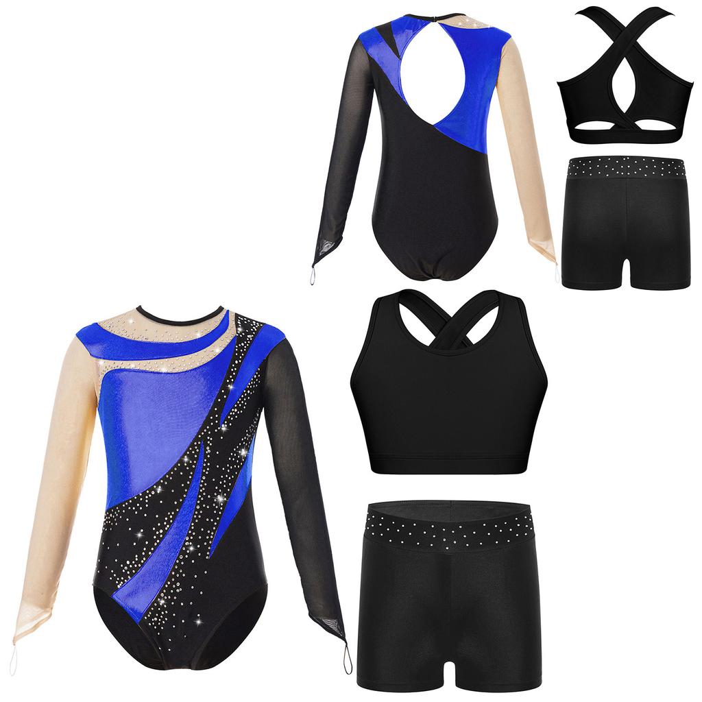 Gymnastics Leotard for Girls Kids with Shorts Long Sleeve Tumbling Ballet Dance Unitard with Active Vest