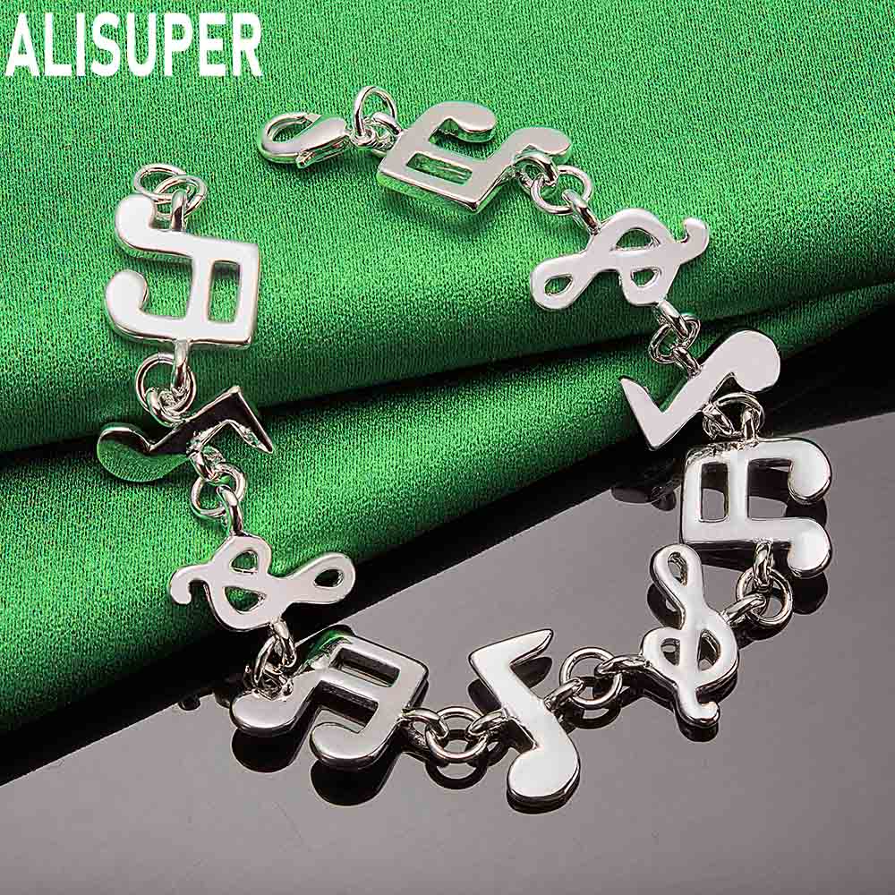 925 Sterling Silver Musical Note Element Side Chain Bracelet - Exquisite Gift Jewelry