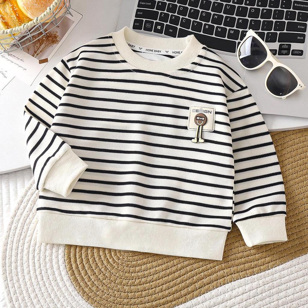 2025 Kids' Striped Sweatshirt: Versatile Round Neck Top for Boys & Girls - Perfect Spring & Autumn Layer