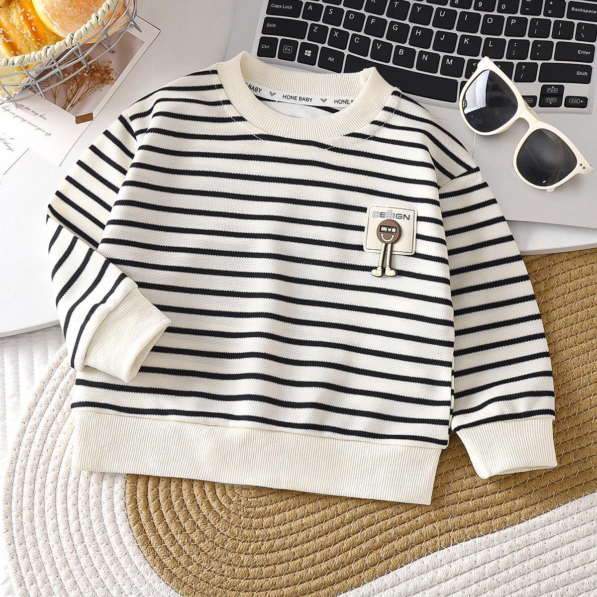 

Дитячий смугастий світшот 2025: Універсальний топ з круглим вирізом для хлопчиків та дівчаток - Ідеальний шар для весни та осені 100 cm