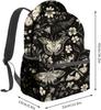 Vintage Moth Backpack,Black White Gothic Floral Retro Polyester Backpacks,Lightweight Double Shoulder Back Pack For Women,Goth