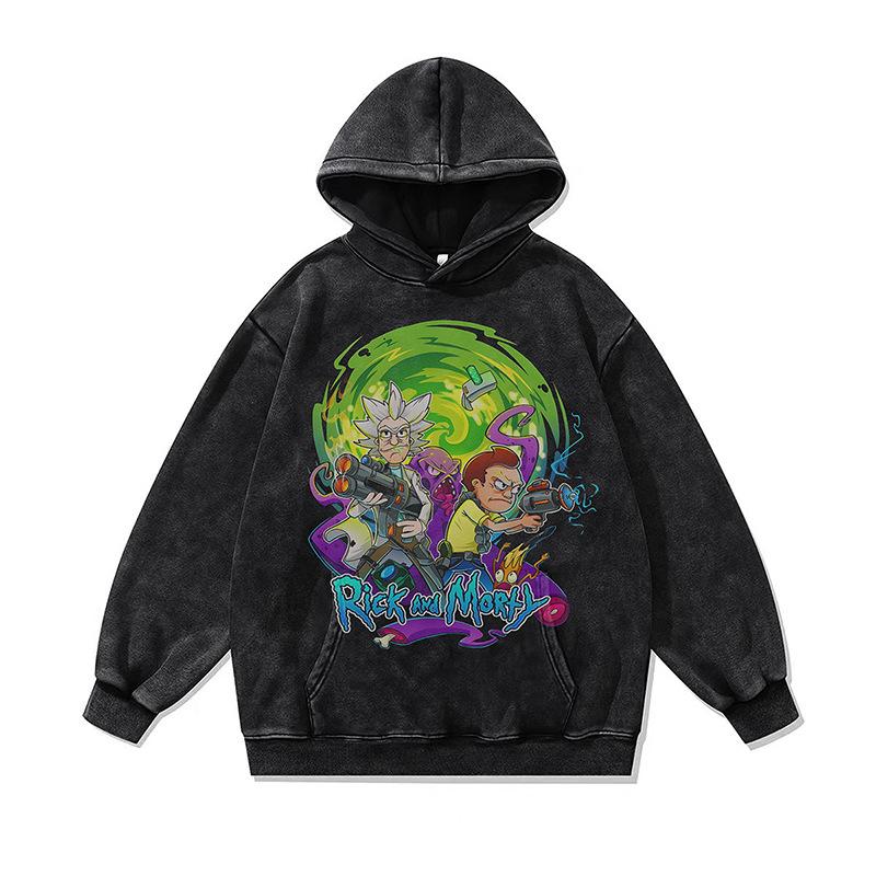 Cartoon Digital Direct Injection Printing Hooded Sweater Oversize Retro Washed Old Hoodie For Men And Women