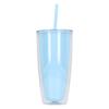 Tumbler with Lid Straw 750ml Double Wall Tumbler Large Capacity Water Bottle Wide Opening Shatterproof Light Blue
