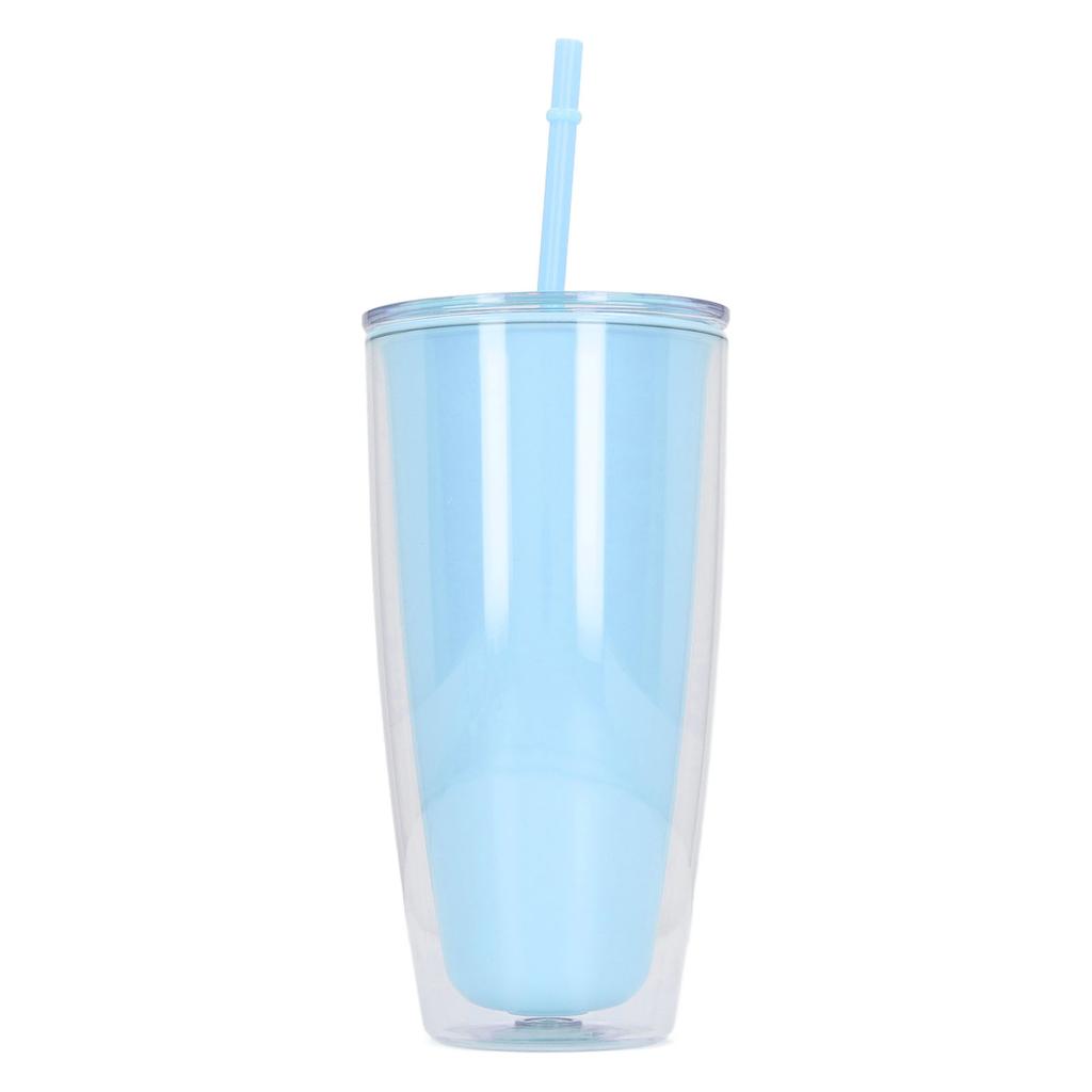 Tumbler with Lid Straw 750ml Double Wall Tumbler Large Capacity Water Bottle Wide Opening Shatterproof Light Blue