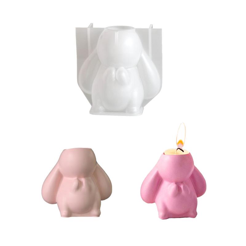 Cute 3D Rabbit Silicone Mold Bunny Aromatherapy Cup Gypsum Candle Mold Easter Diy Craft Moulds Reusable Handmade Tool Home Decor