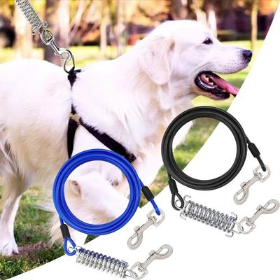 Durable Flexible Double Head Pet Wire Rope with Spring Heavy-Duty Dog Tie Out Cable 3M Steel Buckle Long Leash Pet