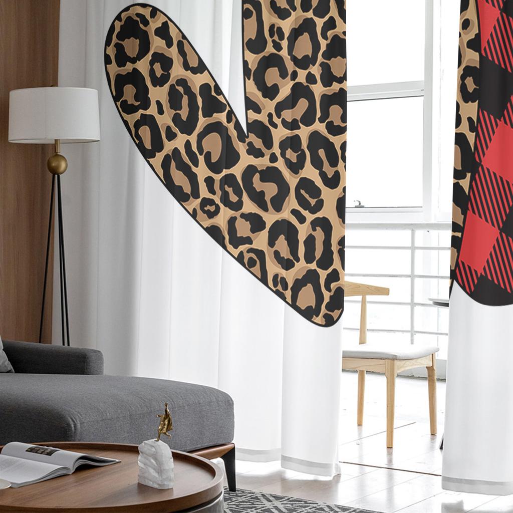 Valentine 'S Day Love Red Leopard Plaid Tulle Curtains For Living Room Decoration Modern Chiffon Sheer Voile Kitchen Curtain